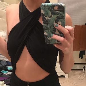 Black criss cross body suit